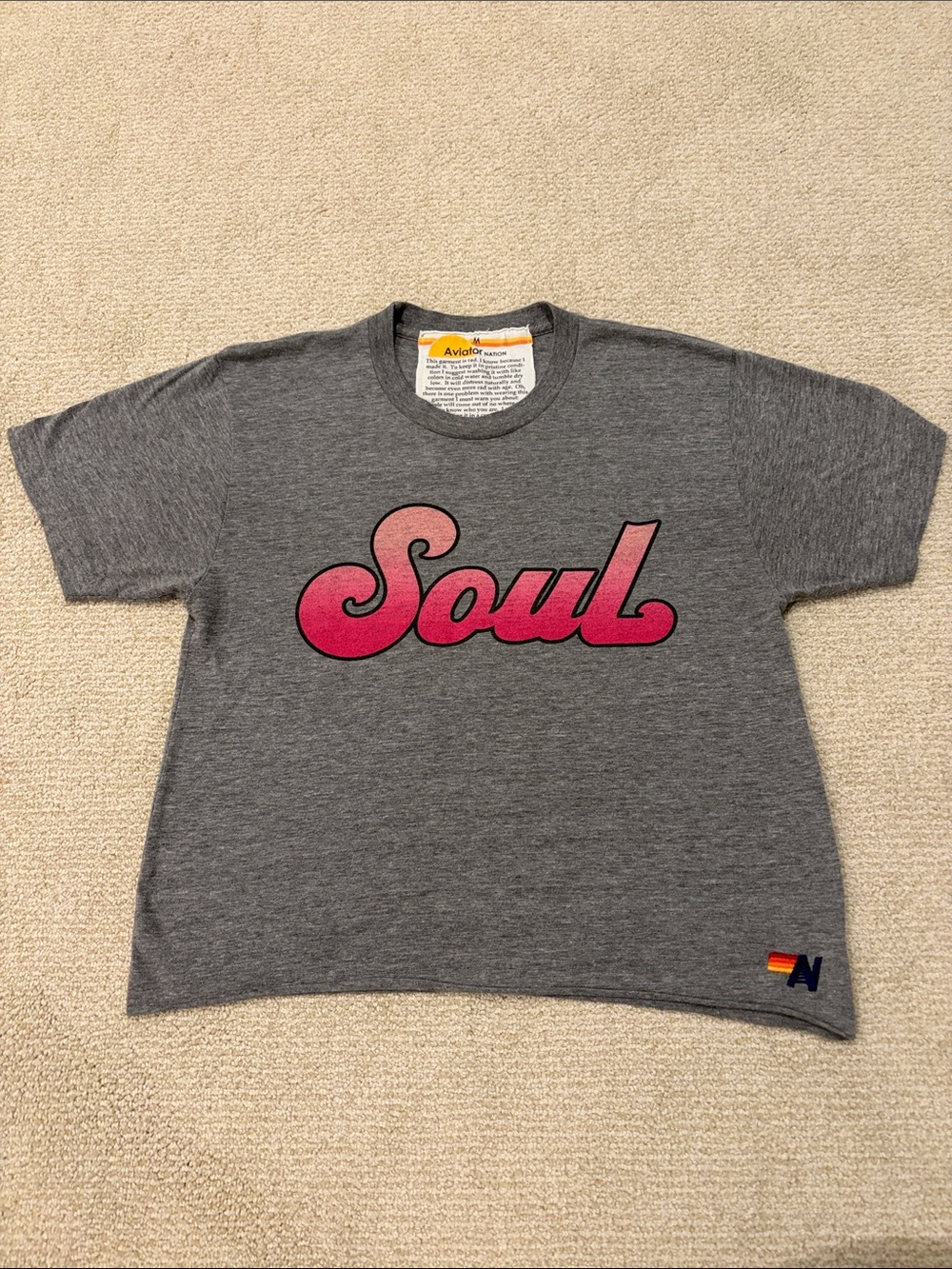 Aviator Nation Gray Tee with Pink 'Soul' Script